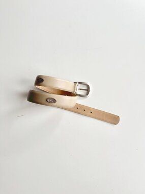 Vintage LANDES Beige Leather Silver Tone Golf Studs Hip Belt, Size S